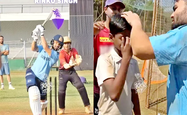 Rinku Singh offers KKR cap to ball boy after training accident - Sakshi