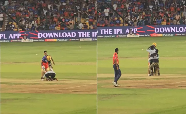 Fan Invades Pitch To Touch Virat Kohlis Feet And Hug Him - Sakshi