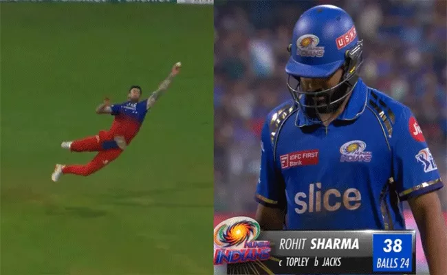 Reece Topley Grabs A Superman Catch, Rohit Sharma Stunn - Sakshi