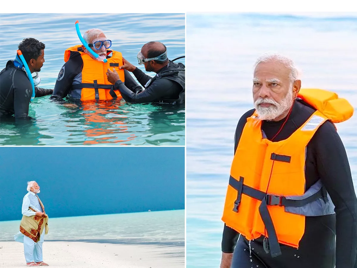 PM Narendra Modi snorkelling adventure morning walks on Lakshadweep beaches Photos - Sakshi