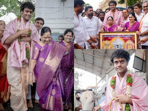 KCR Wife Shobamma And Himanshu Visits Vemulawada Temple Photos
