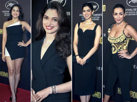 Janhvi Kapoor poses for photos during the premiere of the film Homebound