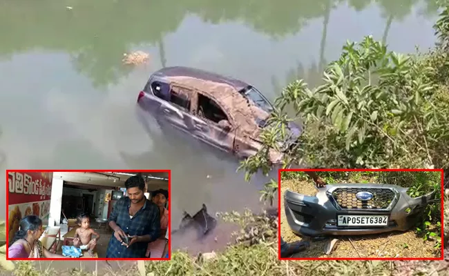 Datsun Car Rams into canal, three saved - Sakshi