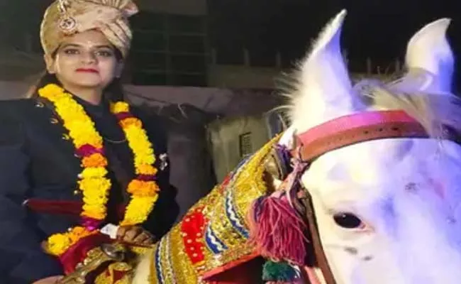 Bride Wore Sherwani And Rides Horse Promote Gender Equality Rajasthan - Sakshi