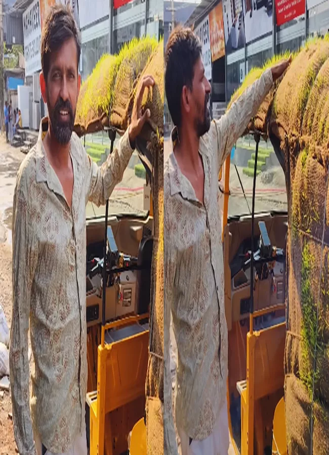 Auto Driver Arranged Grass On Auto To Get Relief From Summer Heat 