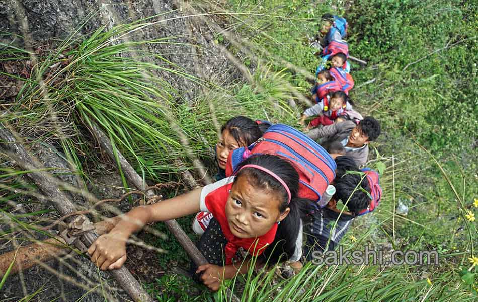 these chinese children have to climb cliff to go to school - Sakshi1