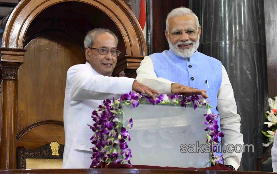 GST Launch President Pranab Mukherjee and PM Modi - Sakshi1