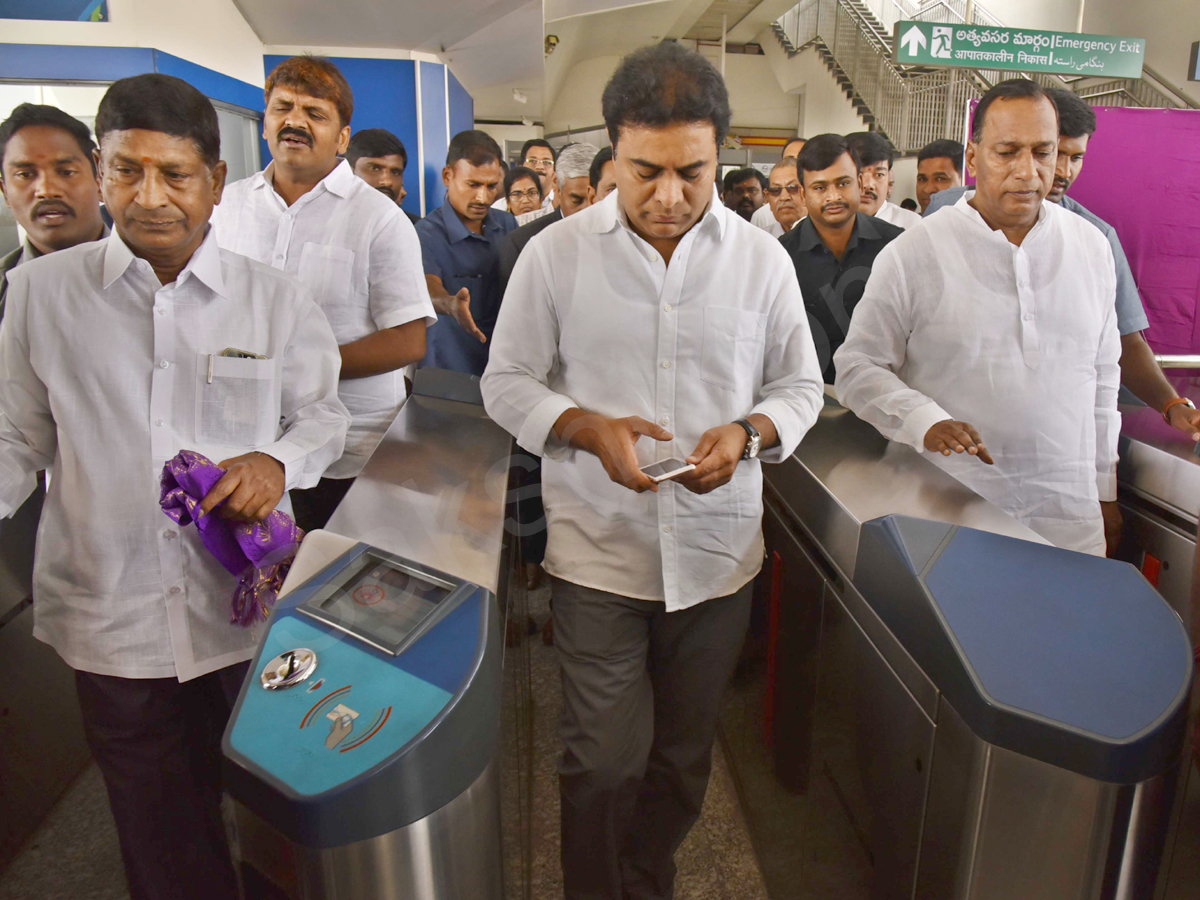 Minister KTR & Leaders Takes Ride In Hyderabad Metro Rail  - Sakshi11