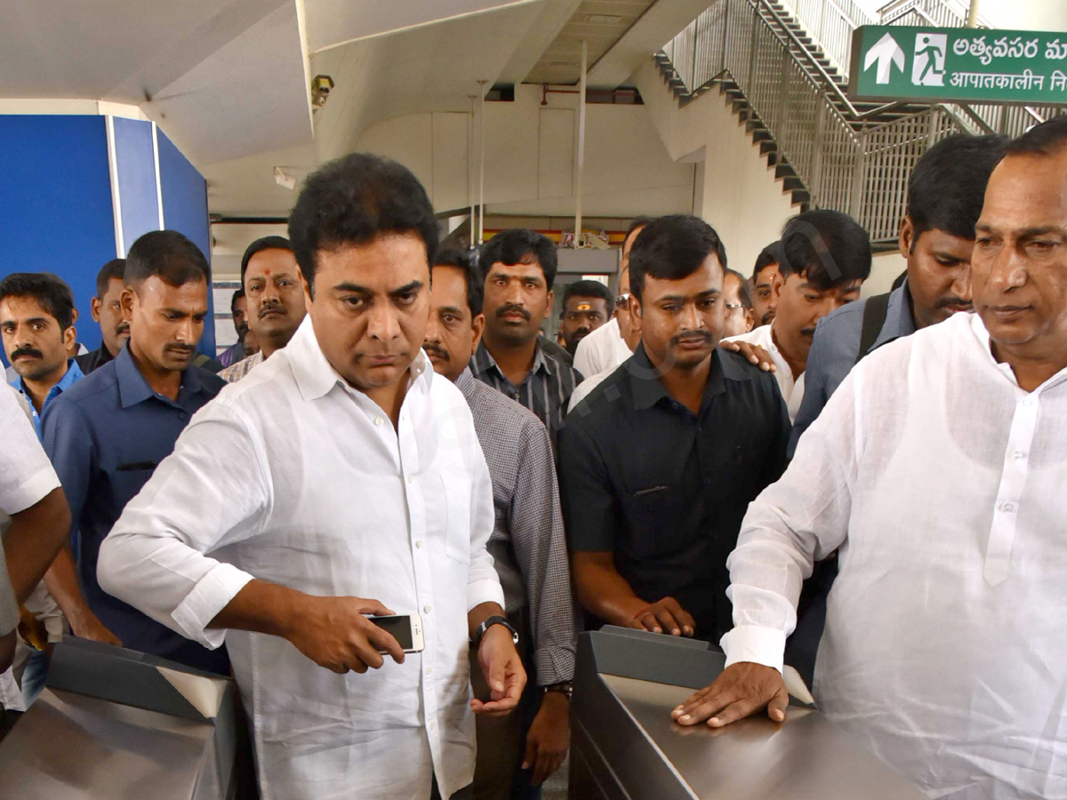 Minister KTR & Leaders Takes Ride In Hyderabad Metro Rail  - Sakshi12