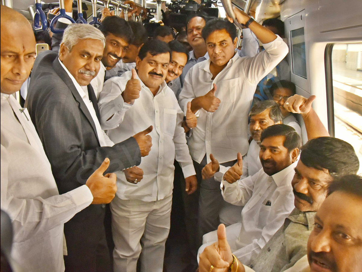 Minister KTR & Leaders Takes Ride In Hyderabad Metro Rail  - Sakshi9