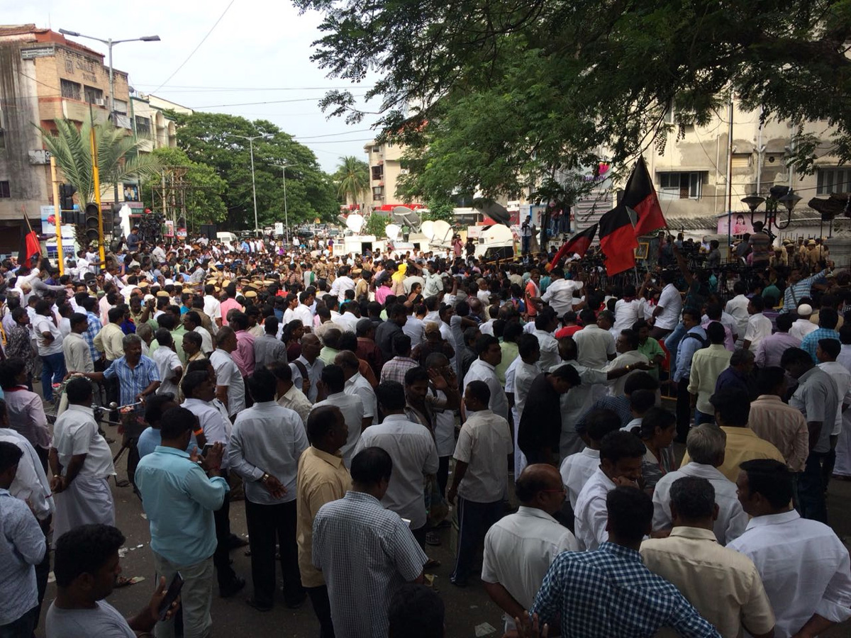  DMK supporters gather outside Kauvery Hospital Photo Gallery - Sakshi17