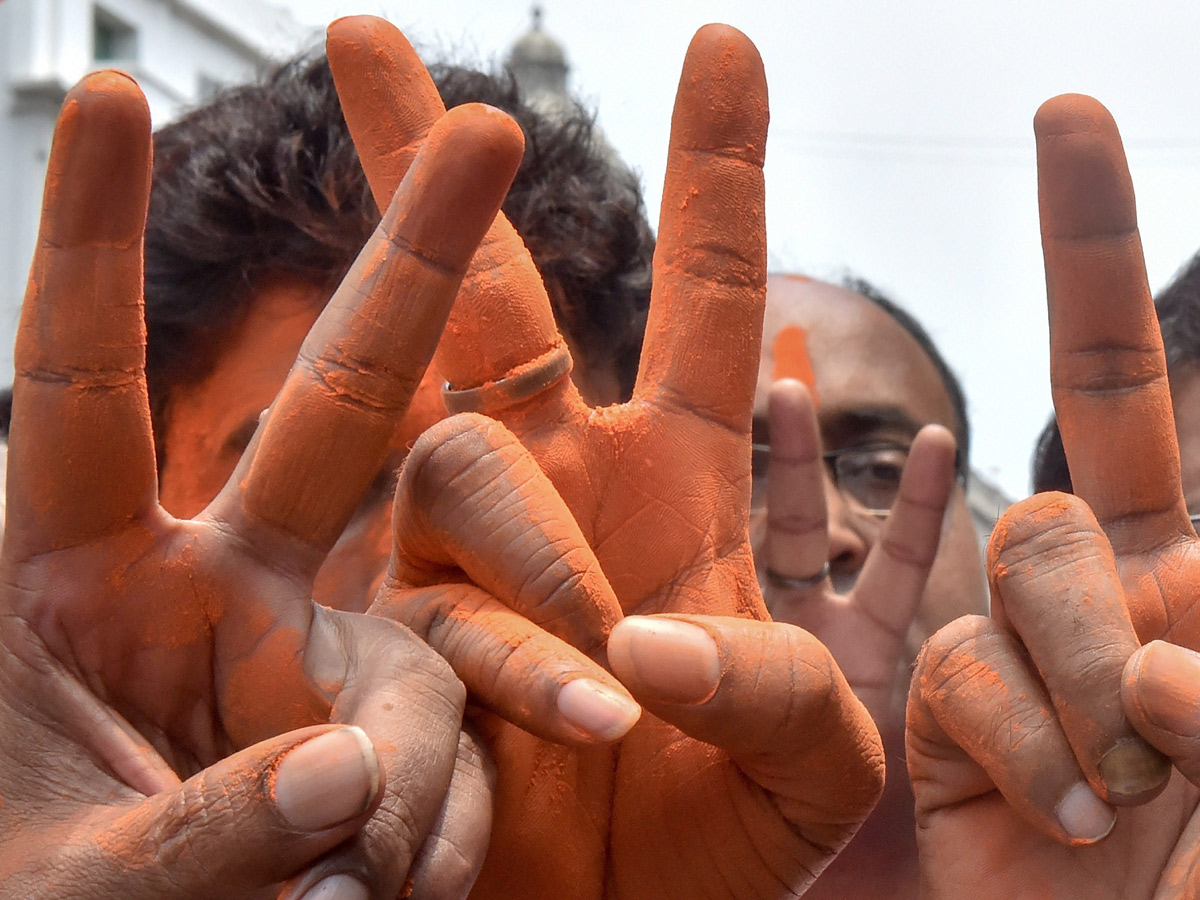 BJP supporters celebrate after trends indicate clean sweep  for NDA - Sakshi30