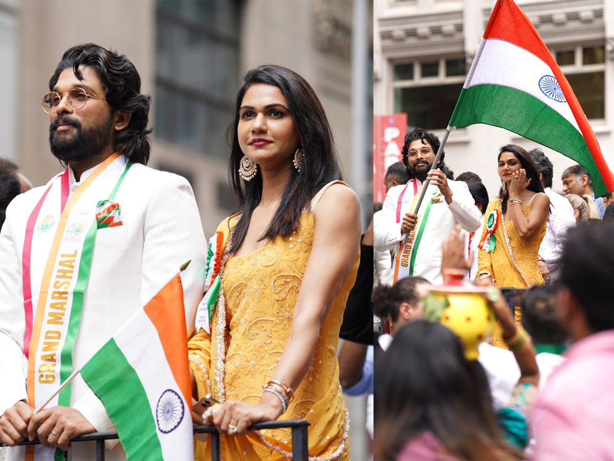 Allu Arjun makes grand entry at India Day parade in New York  - Sakshi1