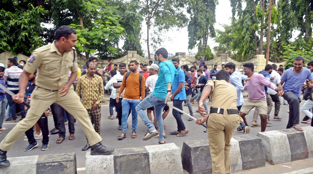 Police Lathi Charge Cricket Fans Of Gymkhana Cricket Stadium - Sakshi5