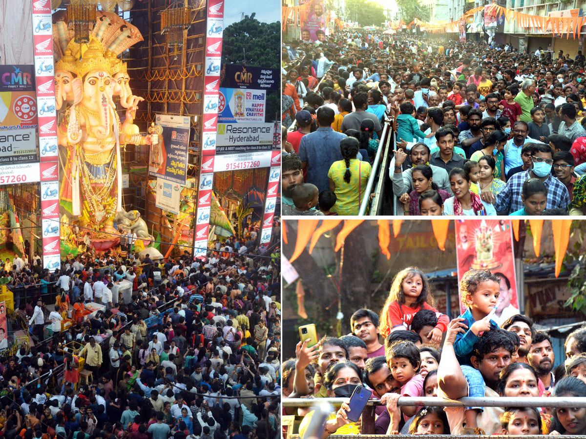 Huge Deveotees Rush At Khairatabad Ganesh Due To Weekend - Sakshi1