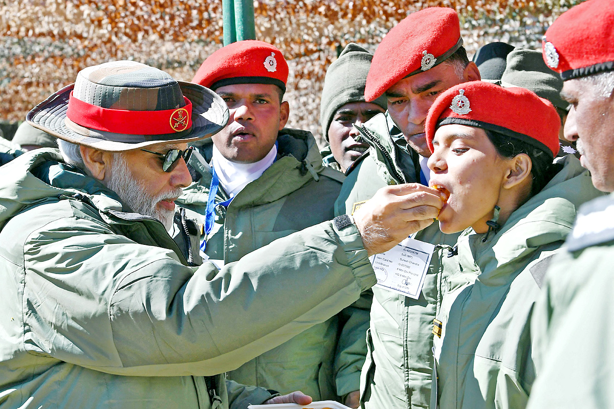 PM Modi Celebrates Diwali with Indian Army Soldiers in Kargil - Sakshi1