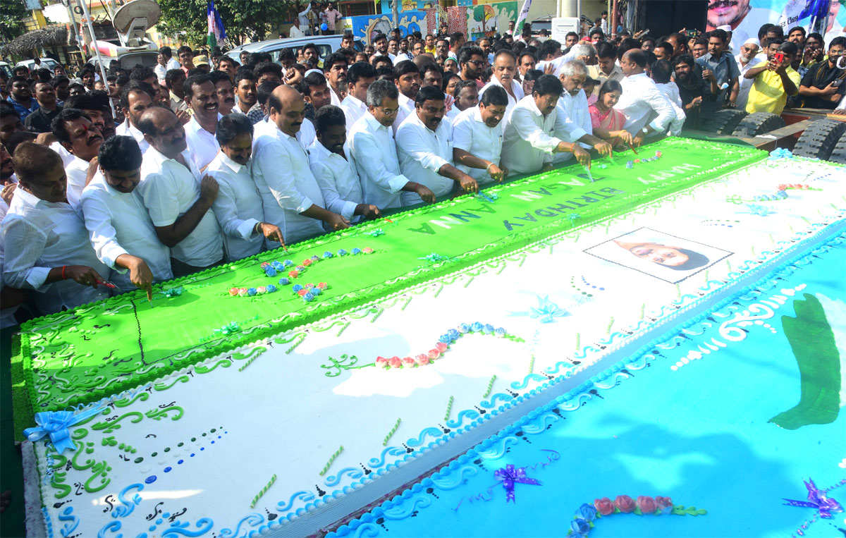 Vijayawada YSRCP Party Workers Cut Huge Cake For Cm Jagan Bday - Sakshi4