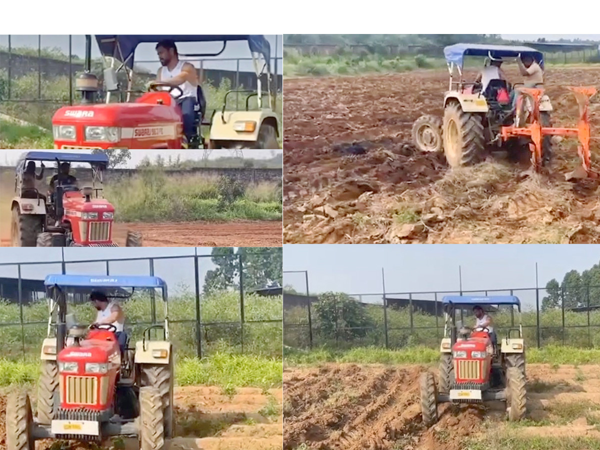 Dhoni Driving tractor while farming Photos - Sakshi1