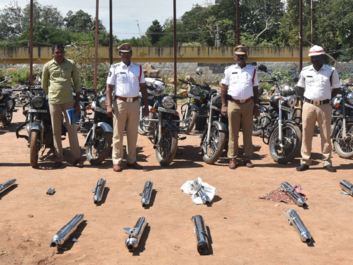 Police Crushing Bike Silencers Using Road Roller - Sakshi3