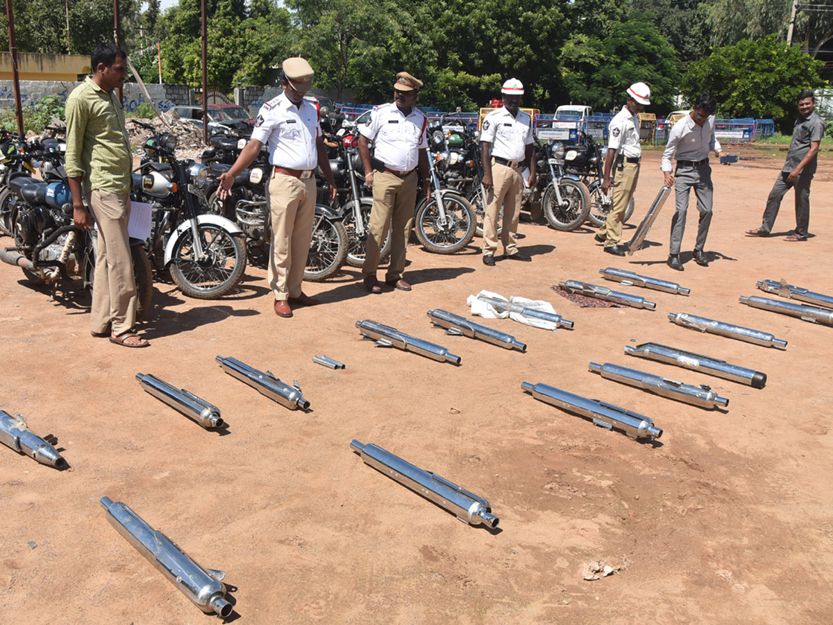 Police Crushing Bike Silencers Using Road Roller - Sakshi4