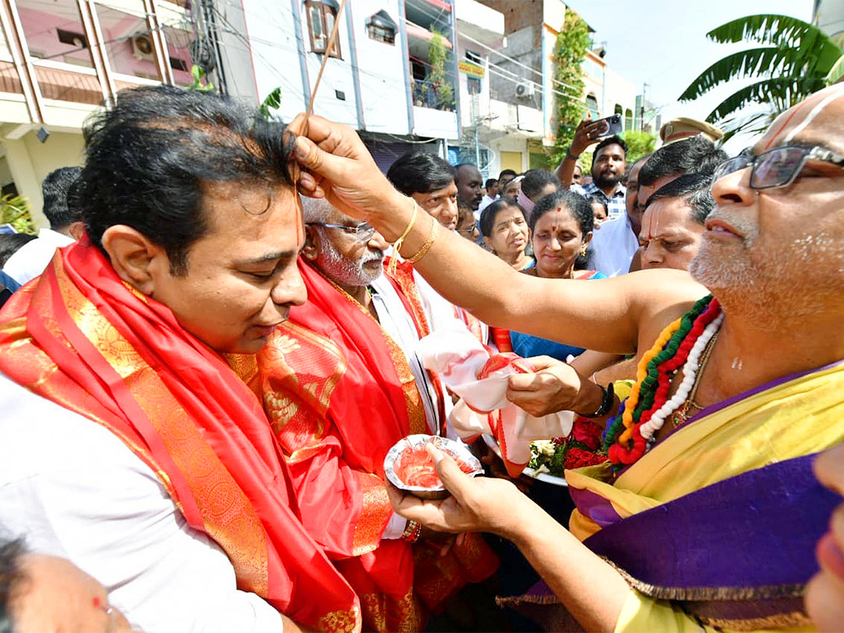 KTR Laying Foundation Stone for Re Construction of Sri Venugopala Swami Temple - Sakshi5