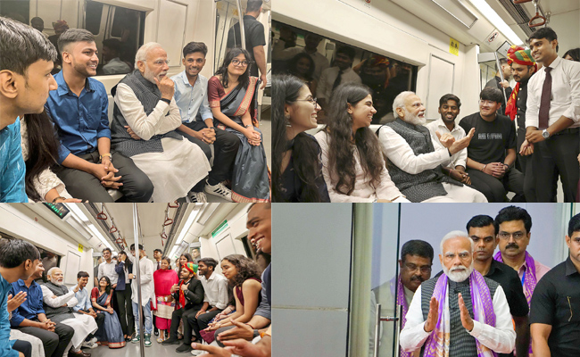 PM Narendra modi travels in metro to attend Delhi University event PHotos - Sakshi1