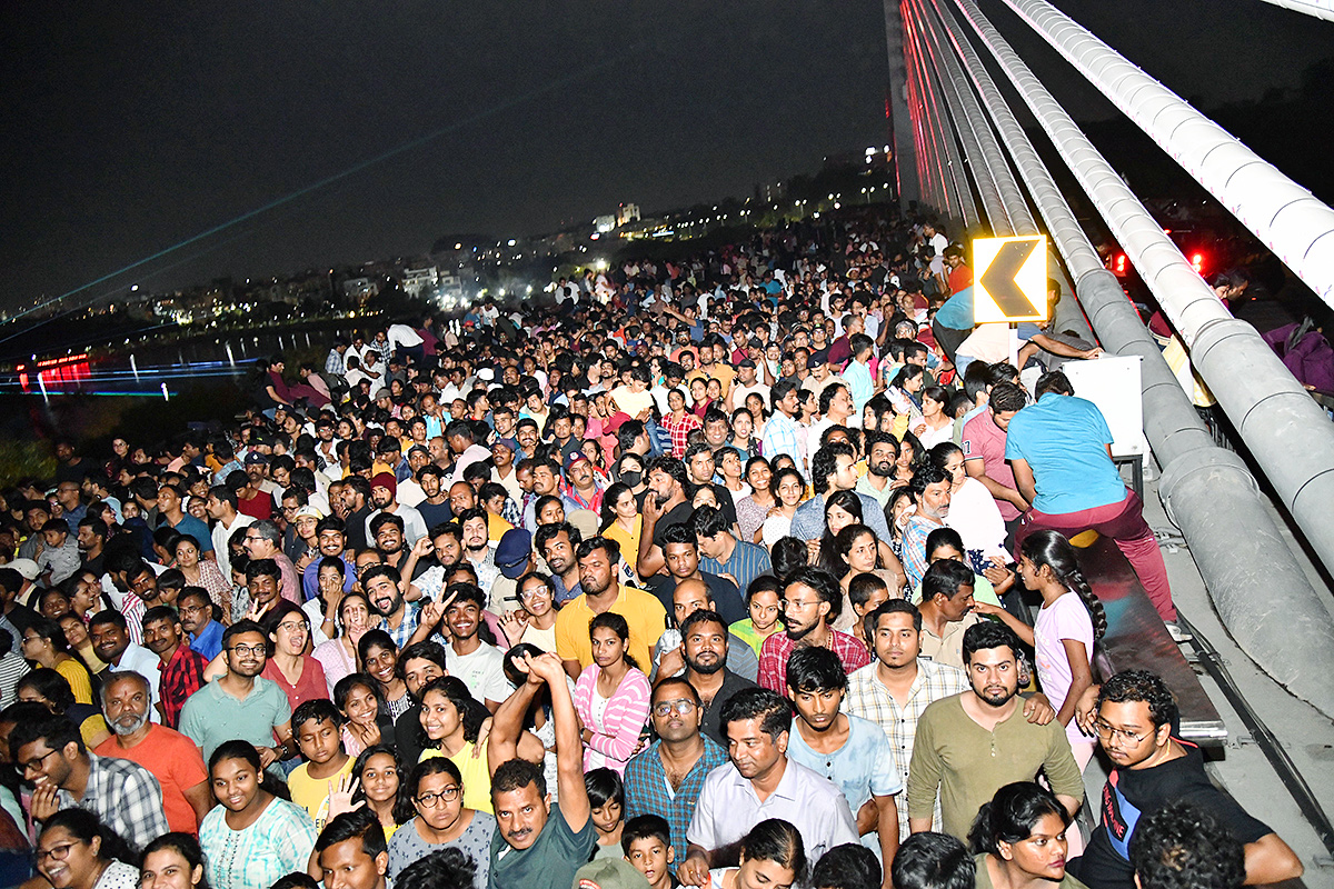 Drone Show at Durgam Cheruvu As Part Of  Telangana Formation Day - Sakshi1