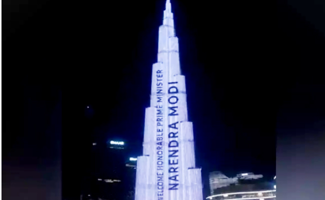 Burj Khalifa Lit Up With Indian Tricolour And Modis Name - Sakshi3