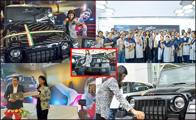 Mahindra gifts Thar to Nikhat Zareen for winning boxing championship Photos - Sakshi1