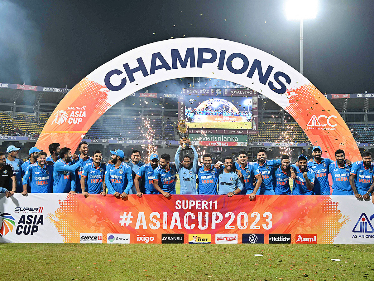 India Celebrate with the trophy after winning the Asia Cup 2023 - Sakshi2