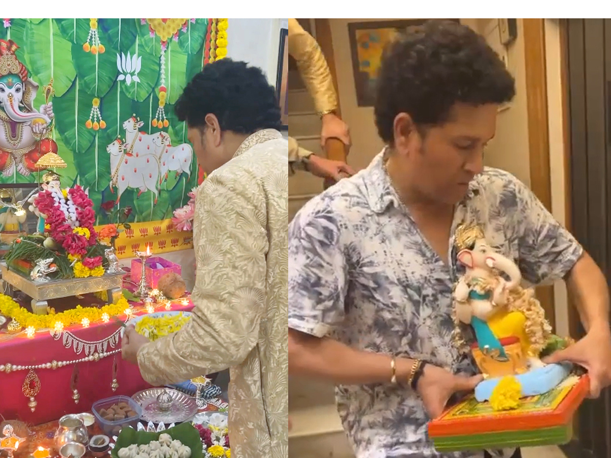 Indian cricket Legend Sachin Tendulkar at Ganesh nimarjan Photos - Sakshi1