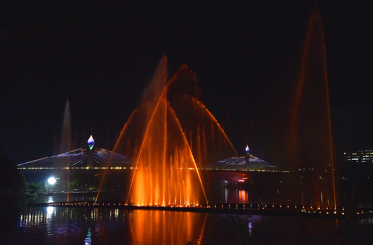 Musical fountains at Durgam Cheruvu cable bridge - Sakshi1