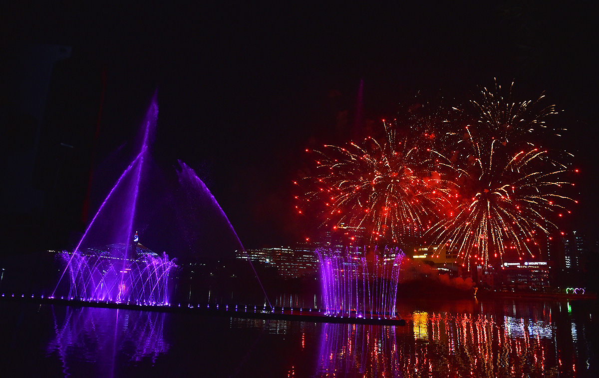 Musical fountains at Durgam Cheruvu cable bridge - Sakshi10