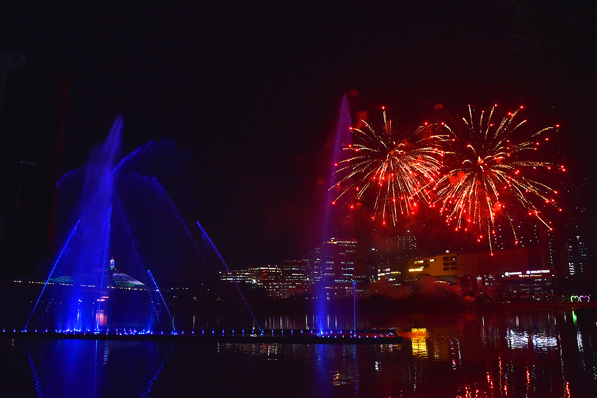 Musical fountains at Durgam Cheruvu cable bridge - Sakshi11