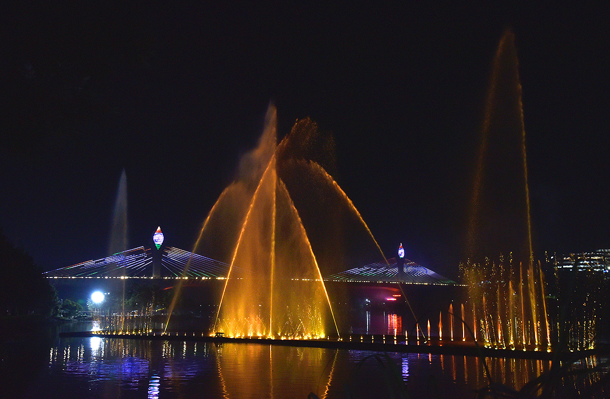 Musical fountains at Durgam Cheruvu cable bridge - Sakshi2