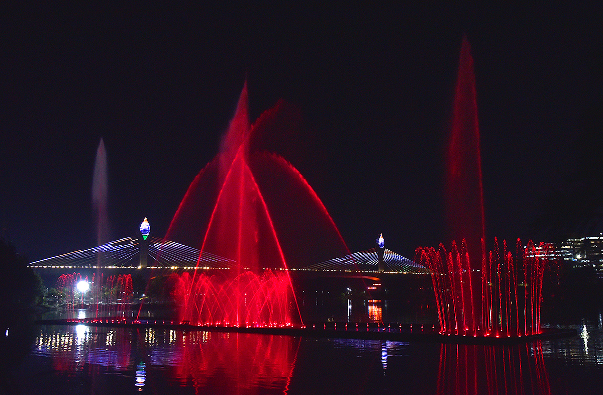 Musical fountains at Durgam Cheruvu cable bridge - Sakshi4