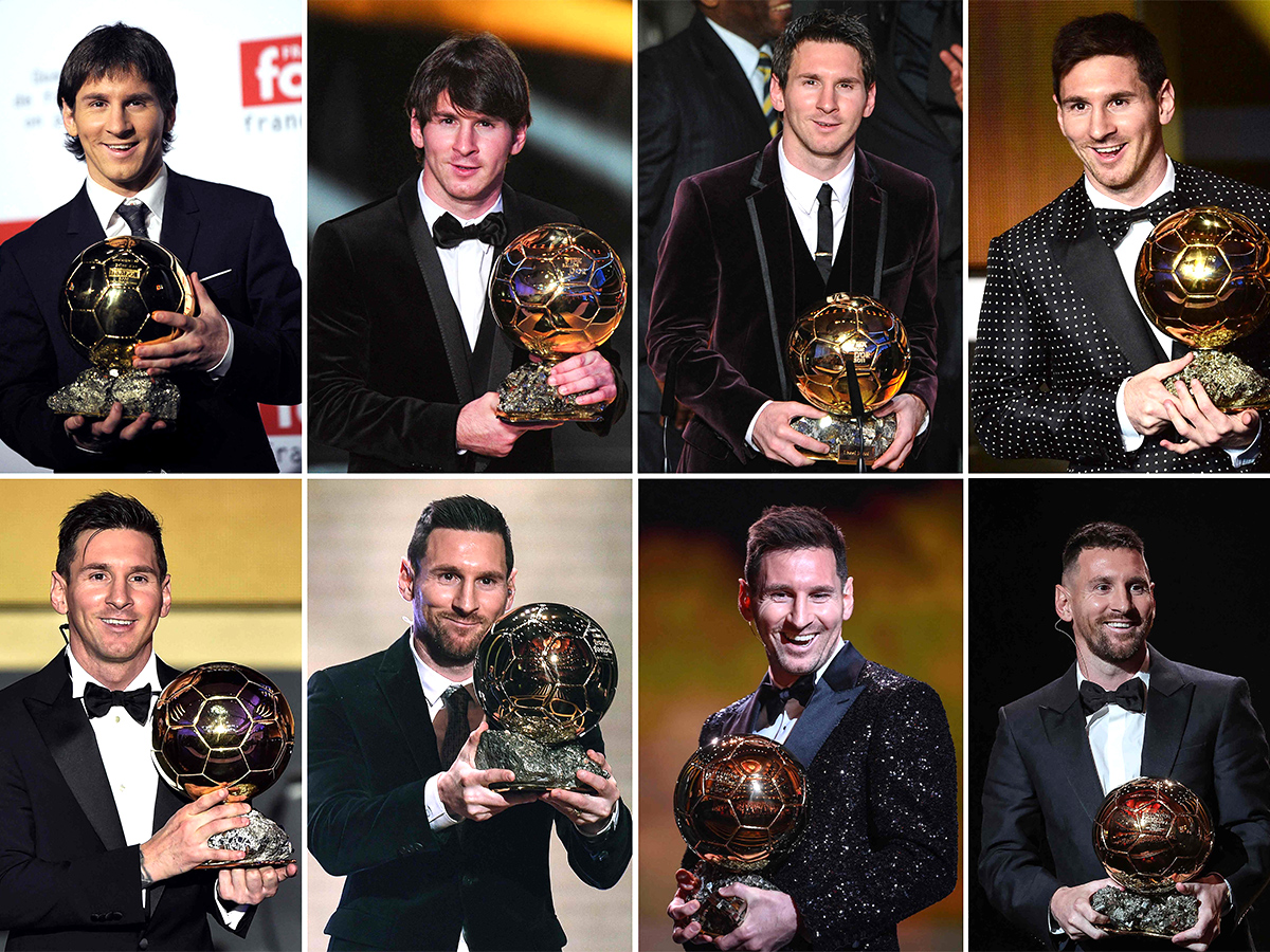 Lionel Messi poses prior to the 2023 Ballon dOr France Football award ceremony - Sakshi1