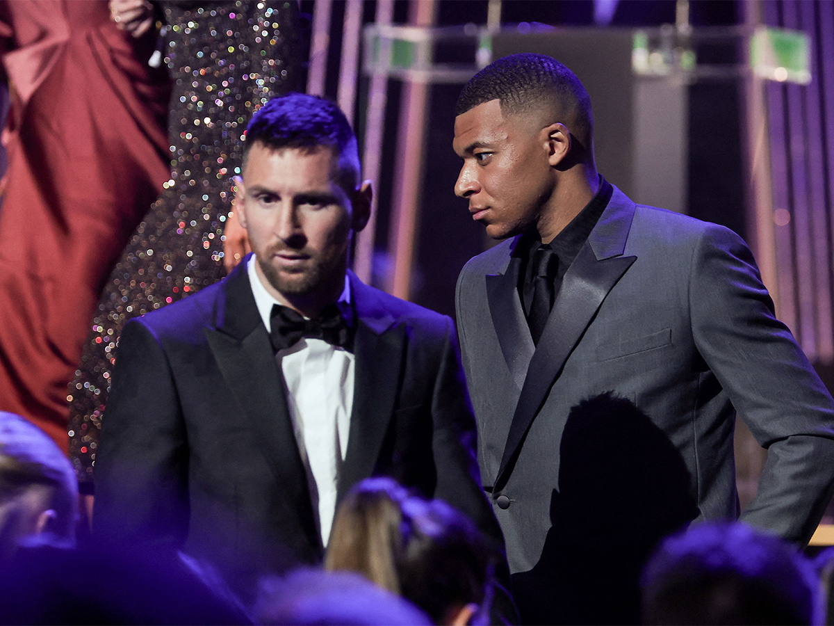 Lionel Messi poses prior to the 2023 Ballon dOr France Football award ceremony - Sakshi11