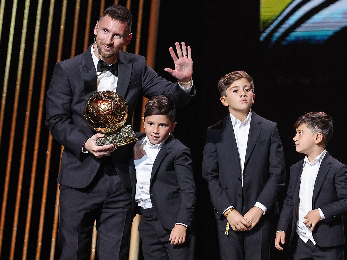 Lionel Messi poses prior to the 2023 Ballon dOr France Football award ceremony - Sakshi17