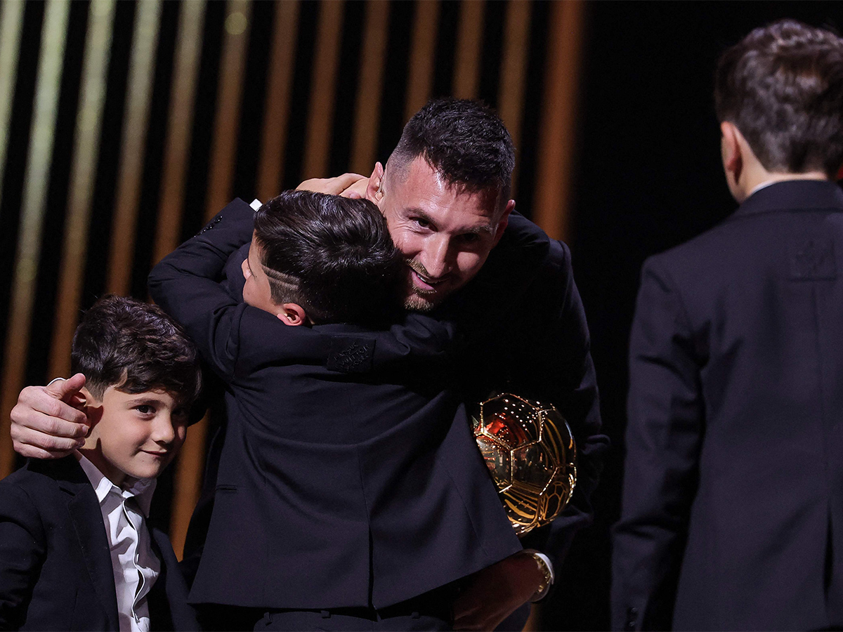 Lionel Messi poses prior to the 2023 Ballon dOr France Football award ceremony - Sakshi6