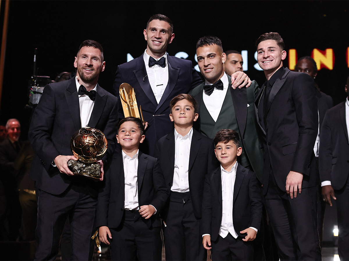 Lionel Messi poses prior to the 2023 Ballon dOr France Football award ceremony - Sakshi7