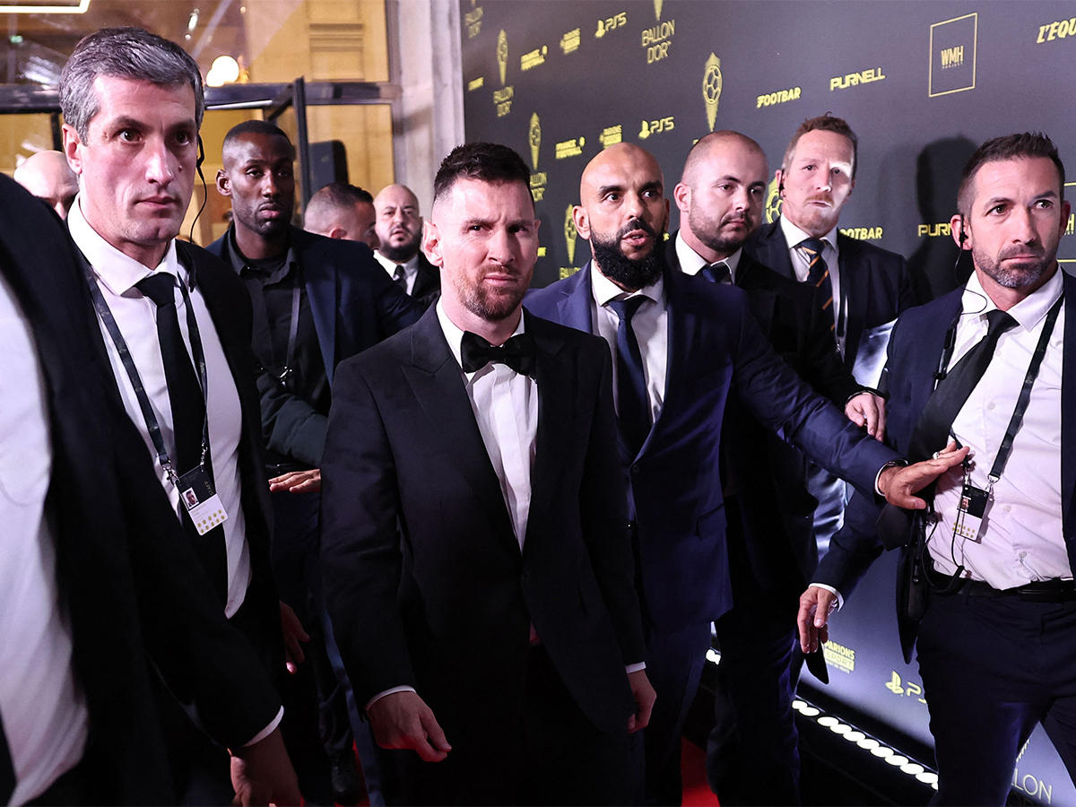 Lionel Messi poses prior to the 2023 Ballon dOr France Football award ceremony - Sakshi9