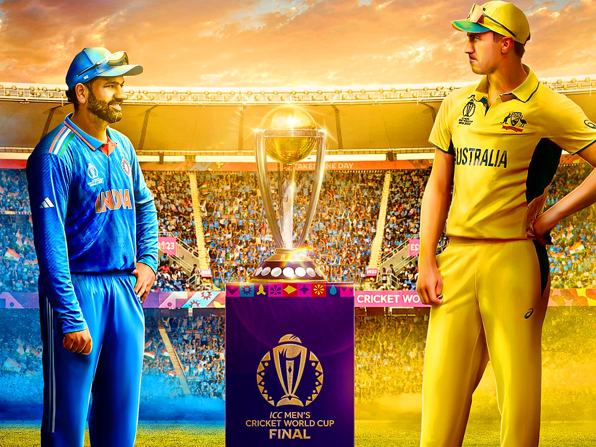 Captains Rohit Sharma and Pat Cummins with the trophy ahead of 2023 World Cup final Photos - Sakshi8