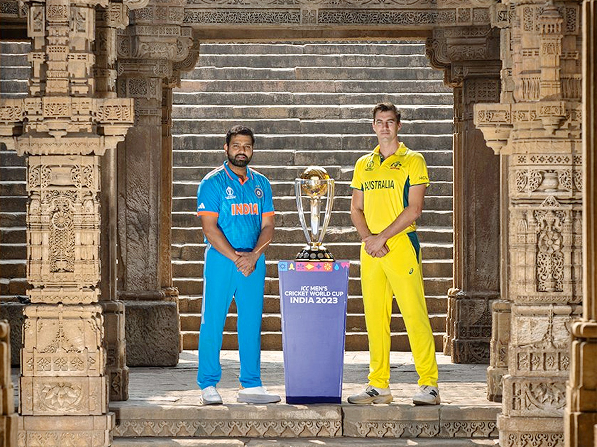 Captains Rohit Sharma and Pat Cummins with the trophy ahead of 2023 World Cup final Photos - Sakshi6