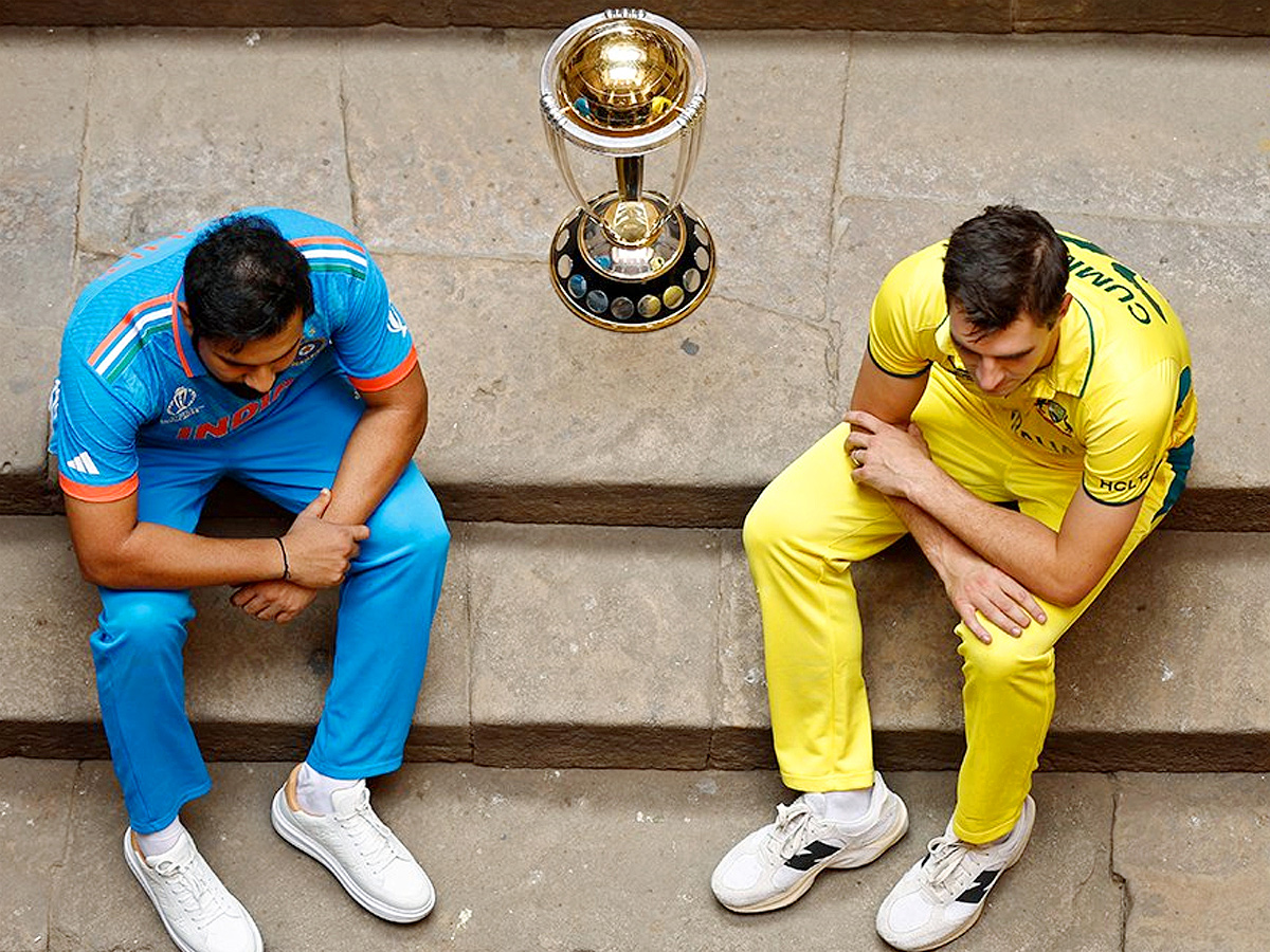 Captains Rohit Sharma and Pat Cummins with the trophy ahead of 2023 World Cup final Photos - Sakshi7