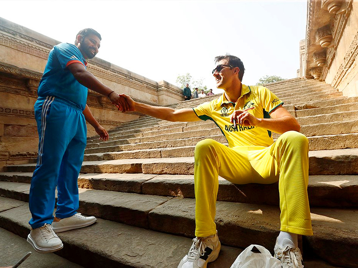 Captains Rohit Sharma and Pat Cummins with the trophy ahead of 2023 World Cup final Photos - Sakshi11