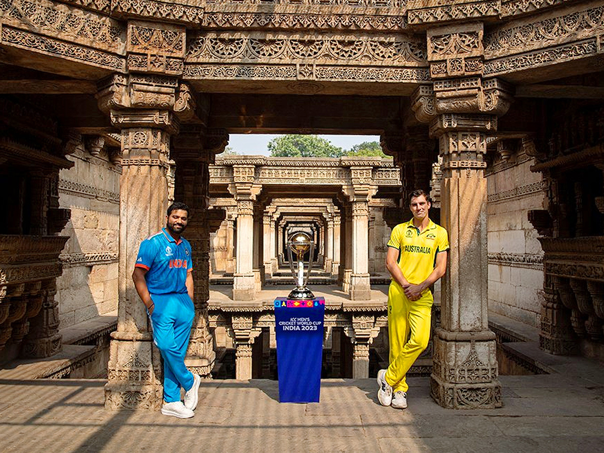 Captains Rohit Sharma and Pat Cummins with the trophy ahead of 2023 World Cup final Photos - Sakshi3