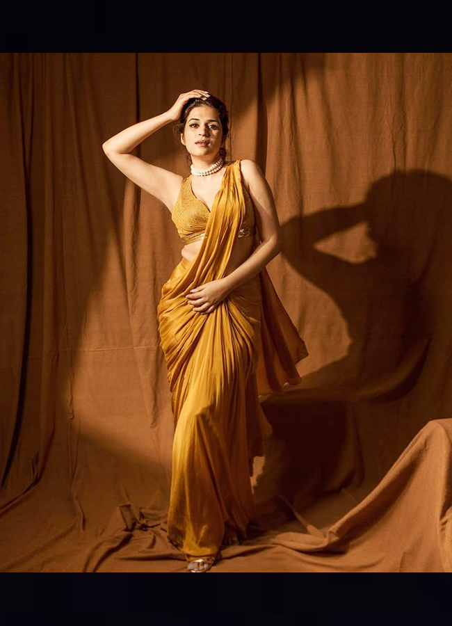 Shraddha Das Glamorous Look In A Mustard Saree  - Sakshi5