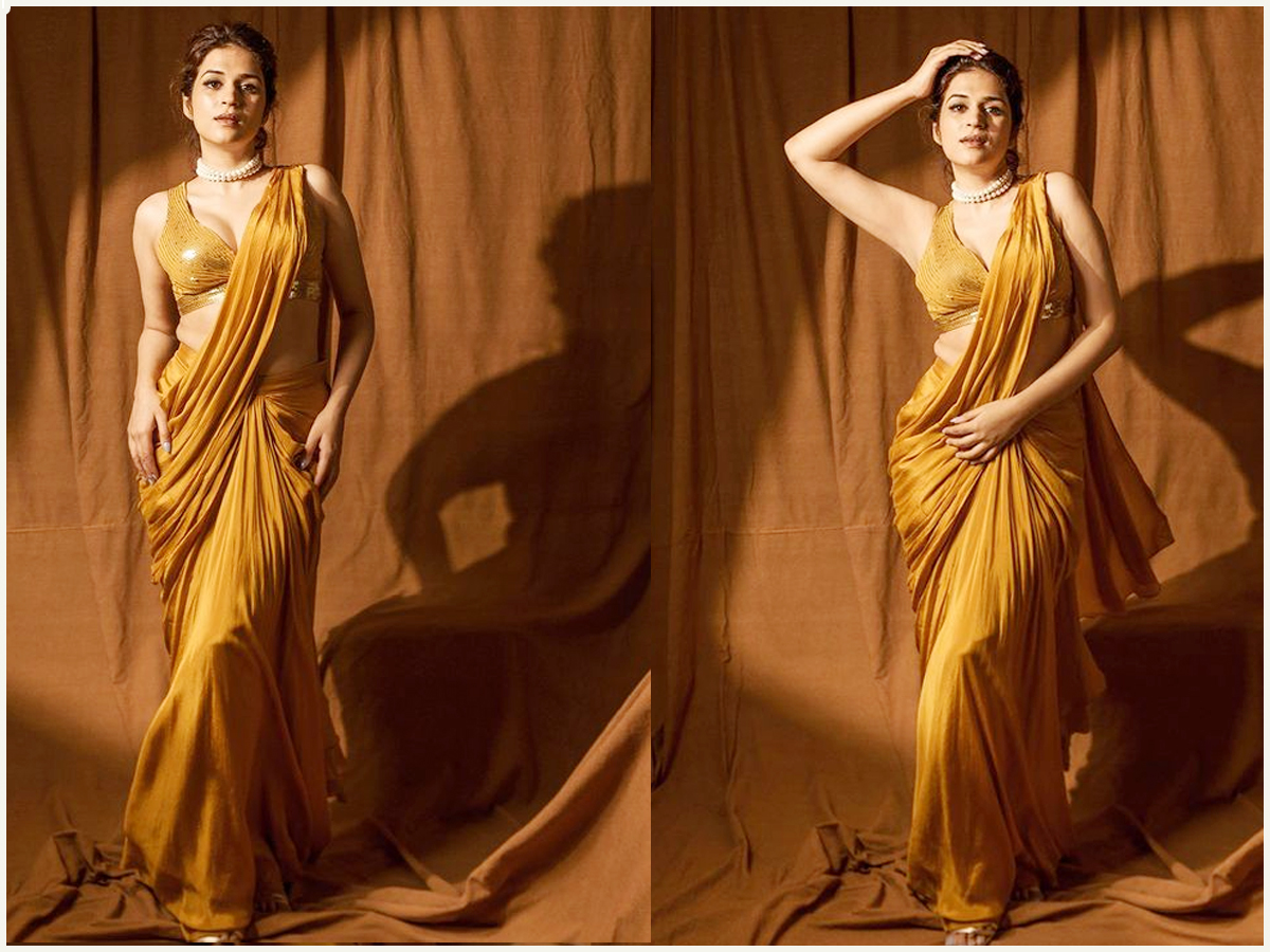 Shraddha Das Glamorous Look In A Mustard Saree  - Sakshi1