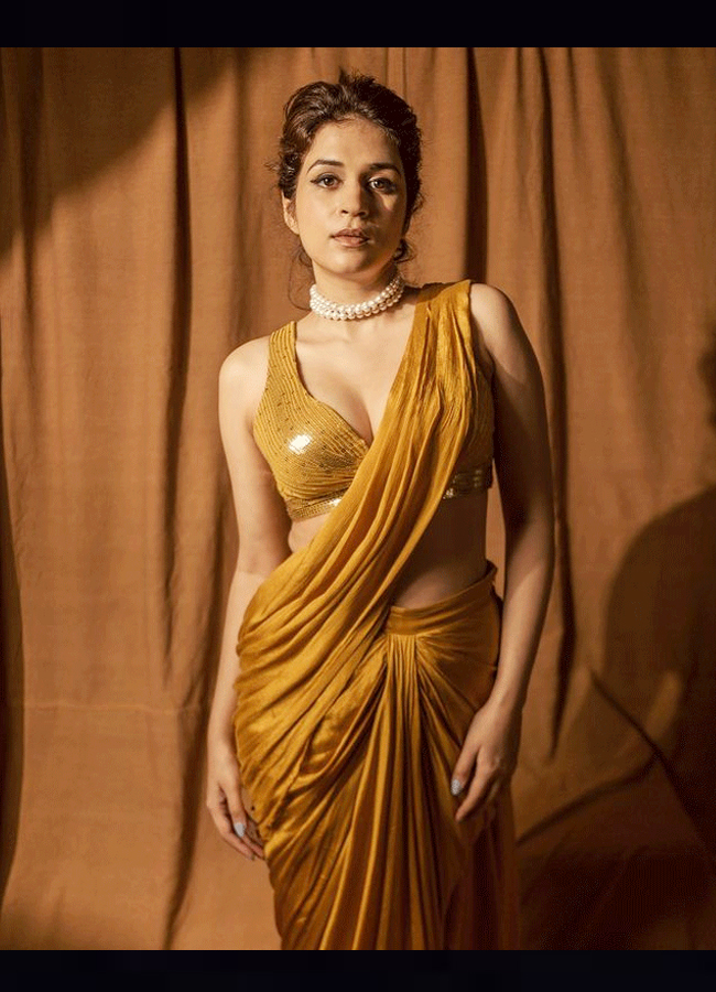 Shraddha Das Glamorous Look In A Mustard Saree  - Sakshi9